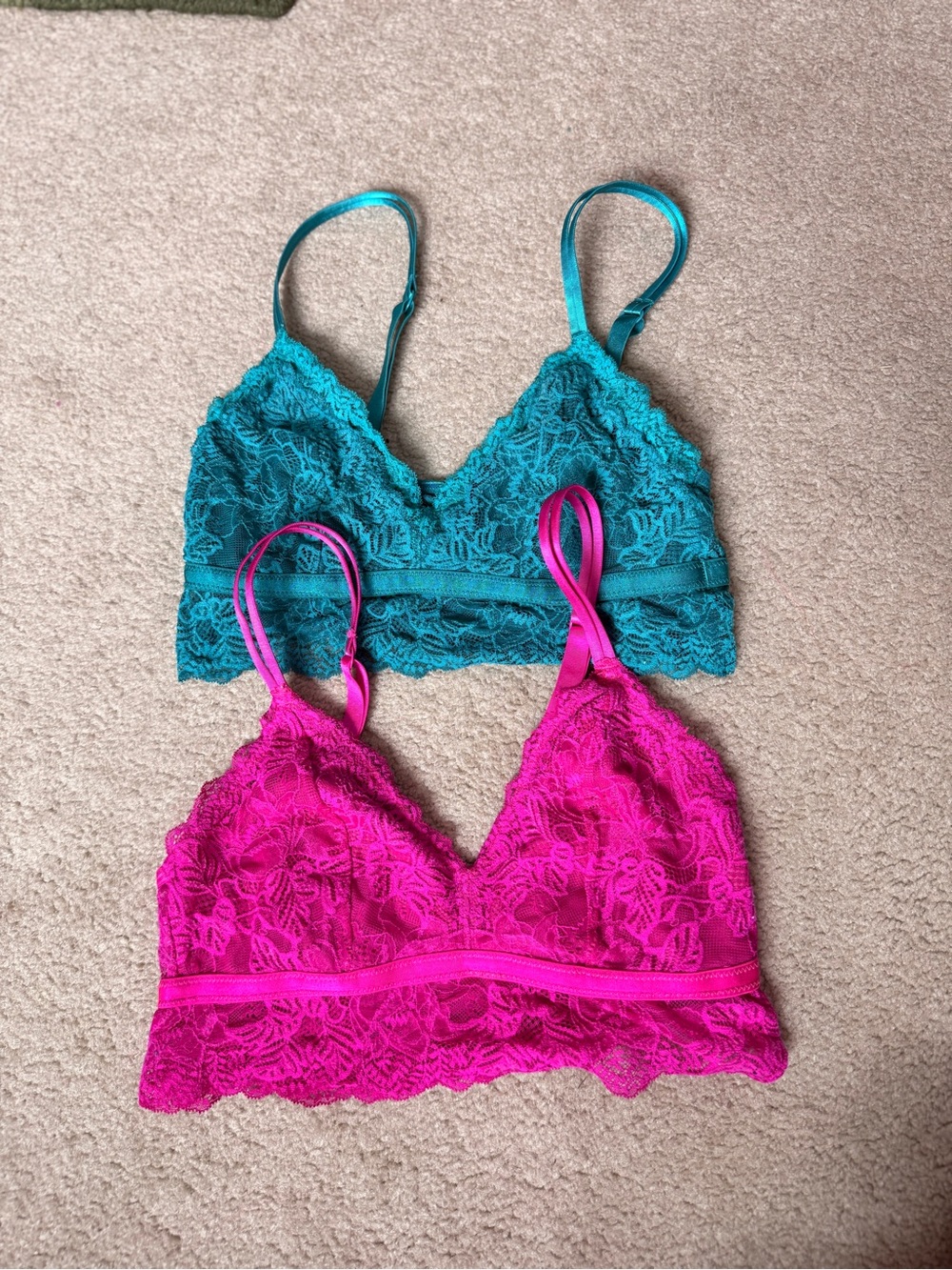 Auden Lace Bralettes - Teal and Hot Pink M Bundle